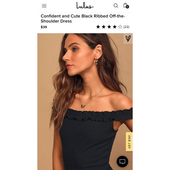 NWT Lulu's Black Ribbed Off-the-Shoulder Dress - Picture 3 of 6